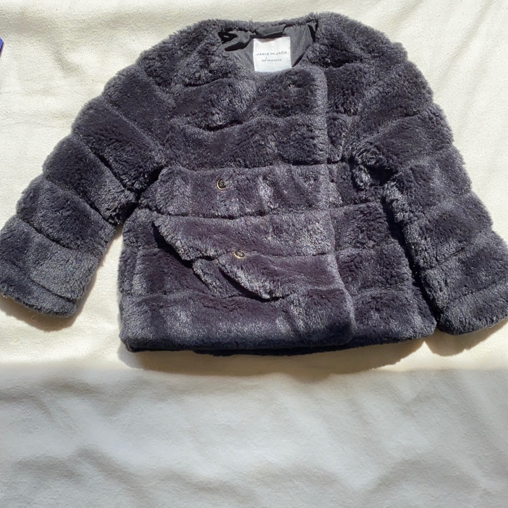 Janie and Jack Black Fur Coat